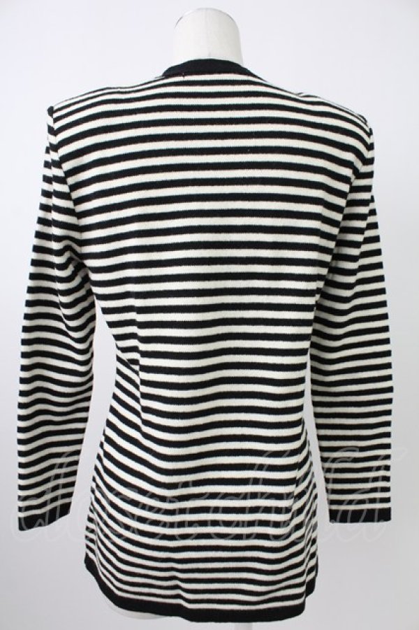 画像2: PINK HOUSE / ストライプVネックカーディガン  ブラック×ホワイト T-26-02-18-009-LO-TO-SA-ZT (2)