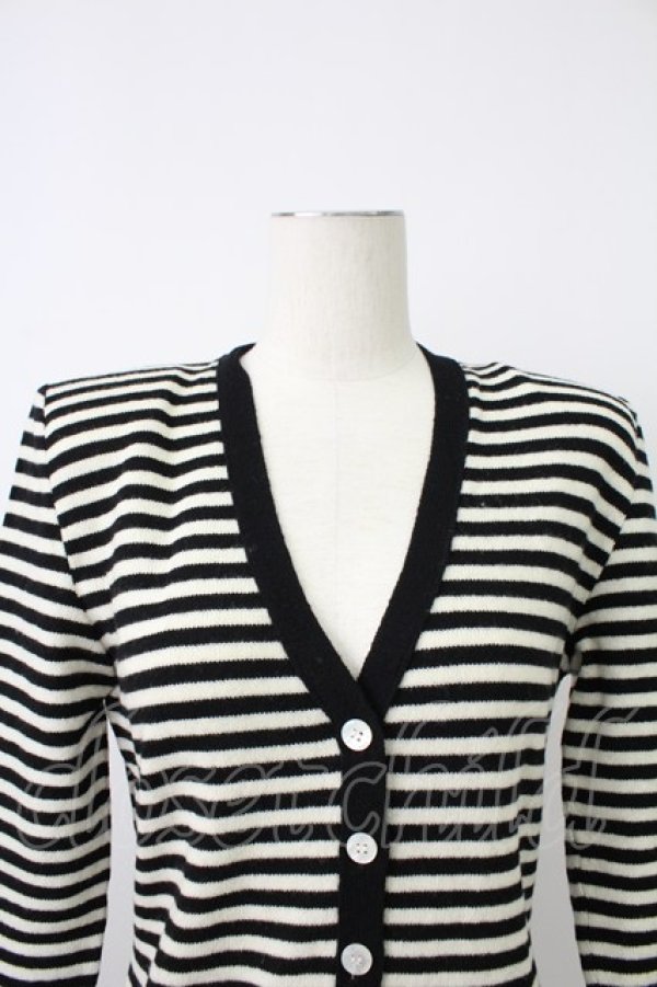 画像4: PINK HOUSE / ストライプVネックカーディガン  ブラック×ホワイト T-26-02-18-009-LO-TO-SA-ZT (4)