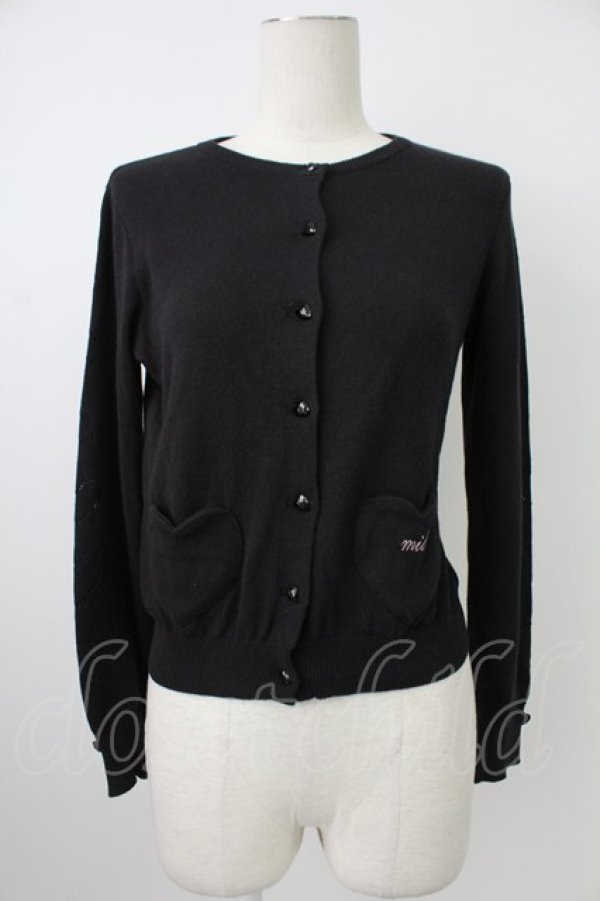 画像1: MILK / ハートポケットカーディガン  黒 T-26-02-18-012-ML-TO-SA-ZT (1)