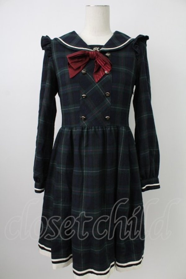 画像1: Secret Honey / チェックセーラーワンピース  グリーンＸネイビー T-26-02-18-014-CA-OP-SA-ZT (1)