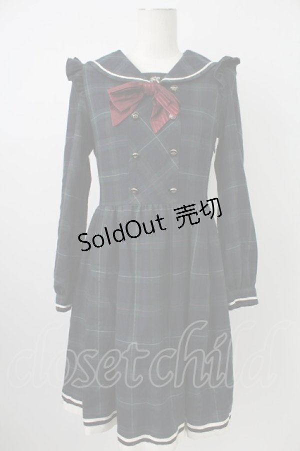 画像1: Secret Honey / チェックセーラーワンピース  グリーンＸネイビー T-26-02-18-014-CA-OP-SA-ZT (1)