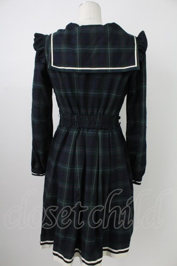 画像2: Secret Honey / チェックセーラーワンピース  グリーンＸネイビー T-26-02-18-014-CA-OP-SA-ZT (2)