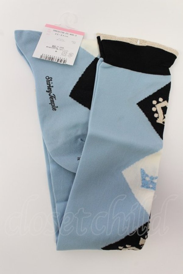 画像2: Shirley Temple / クラウンダイヤオーバーニー 22-24CM サックスＸ白 T-26-02-19-004-ET-ZA-SA-ZT (2)