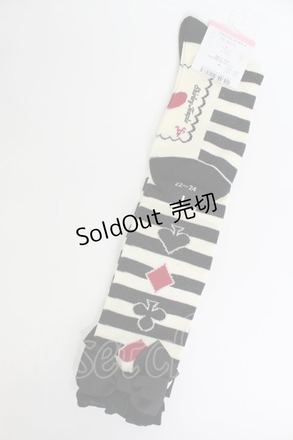 画像2: Shirley Temple / トランプボーダーハイソックス  黒Ｘアイボリー T-26-02-19-005-ET-ZA-SA-ZT (2)