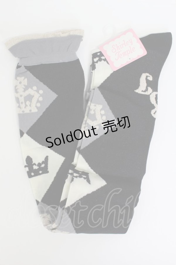 画像1: Shirley Temple / クラウンダイヤオーバーニー 22-24CM 黒 T-26-02-19-006-ET-ZA-SA-ZT (1)