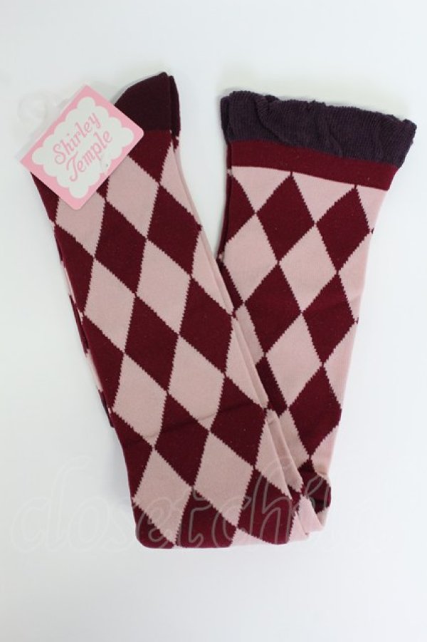 画像1: Shirley Temple / ダイヤ柄オーバーニー 22-24CM ボルドー T-26-02-19-008-ET-ZA-SA-ZT (1)