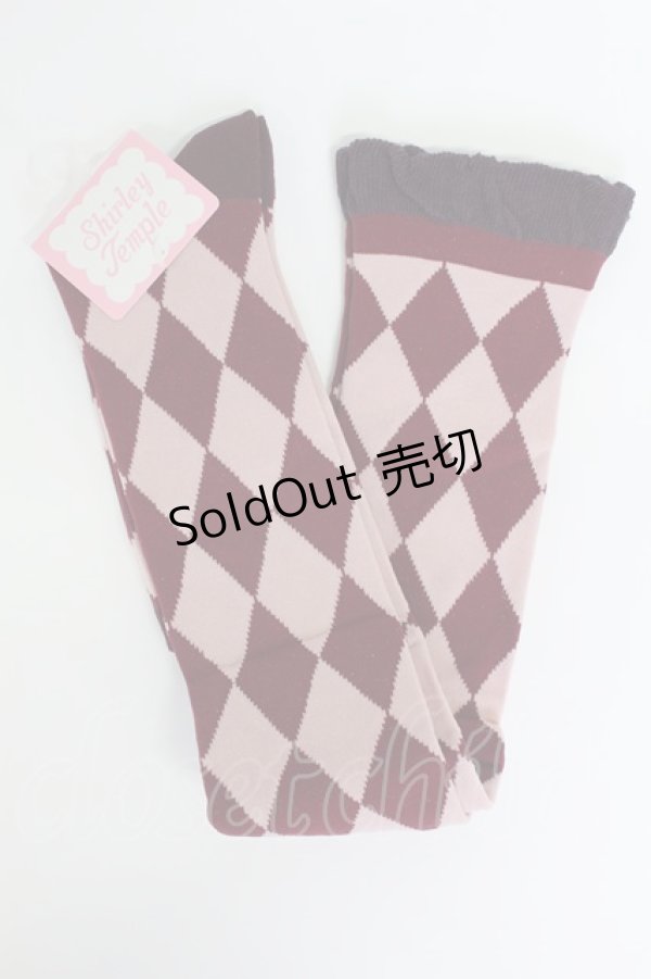 画像1: Shirley Temple / ダイヤ柄オーバーニー 22-24CM ボルドー T-26-02-19-008-ET-ZA-SA-ZT437 (1)