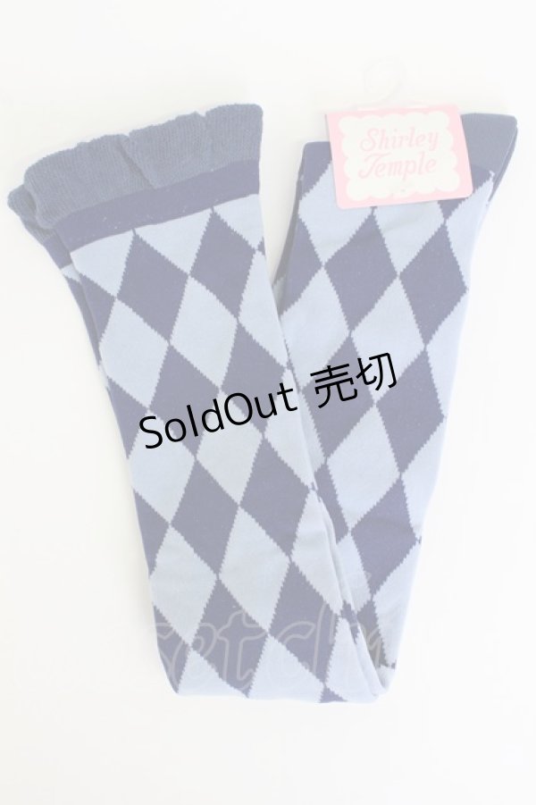 画像1: Shirley Temple / ダイヤ柄オーバーニー 22-24CM 青 T-26-02-19-013-ET-ZA-SA-ZT444 (1)