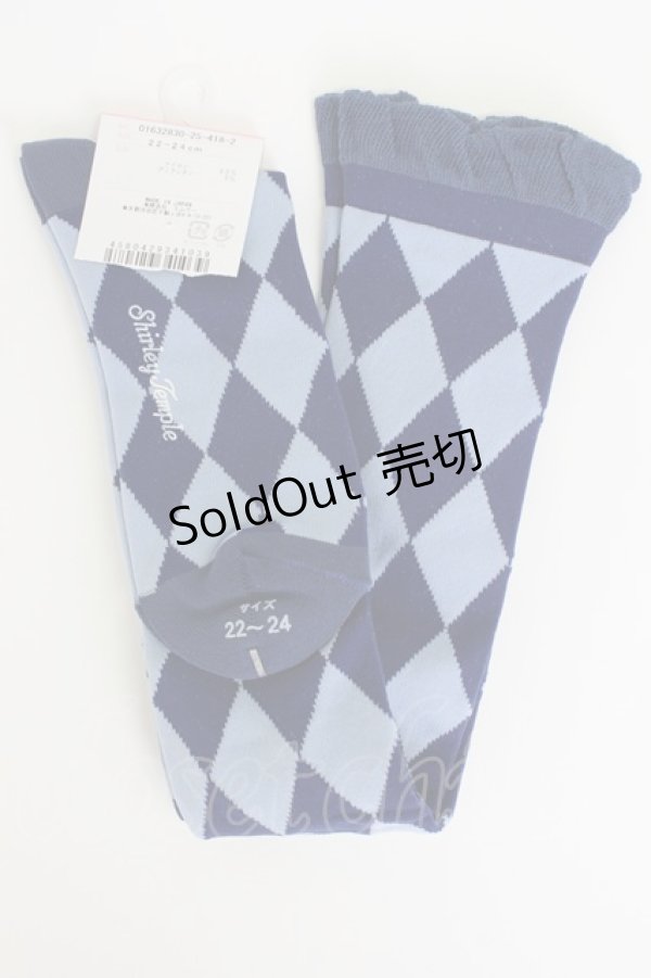 画像2: Shirley Temple / ダイヤ柄オーバーニー 22-24CM 青 T-26-02-19-013-ET-ZA-SA-ZT444 (2)