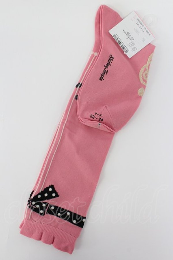 画像2: Shirley Temple / ドットリボンハイソックス 22-24CM ピンク T-26-02-19-002-ET-ZA-SA-ZT (2)