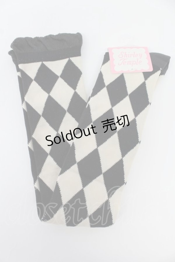 画像1: Shirley Temple / ダイヤ柄オーバーニー 22-24CM 黒Ｘアイボリー T-26-02-19-003-ET-ZA-SA-ZT (1)