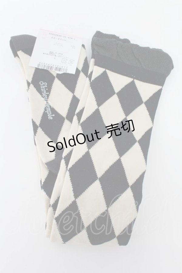 画像2: Shirley Temple / ダイヤ柄オーバーニー 22-24CM 黒Ｘアイボリー T-26-02-19-003-ET-ZA-SA-ZT (2)