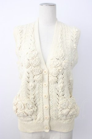 画像: PINK HOUSE / お花モチーフ使いニットベスト  ベージュ T-26-02-20-006-LO-TO-OW-ZT