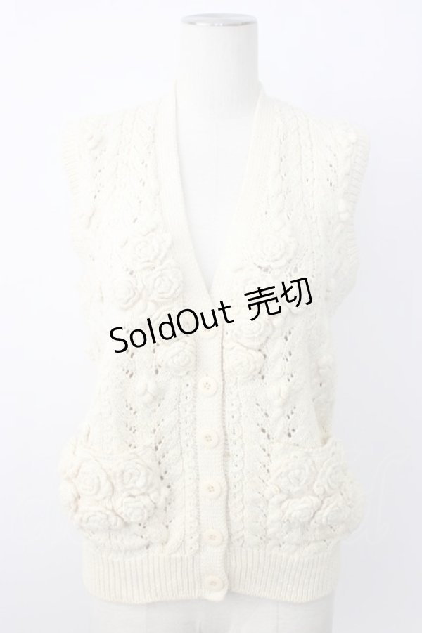 画像1: PINK HOUSE / お花モチーフ使いニットベスト  ベージュ T-26-02-20-006-LO-TO-OW-ZT632 (1)