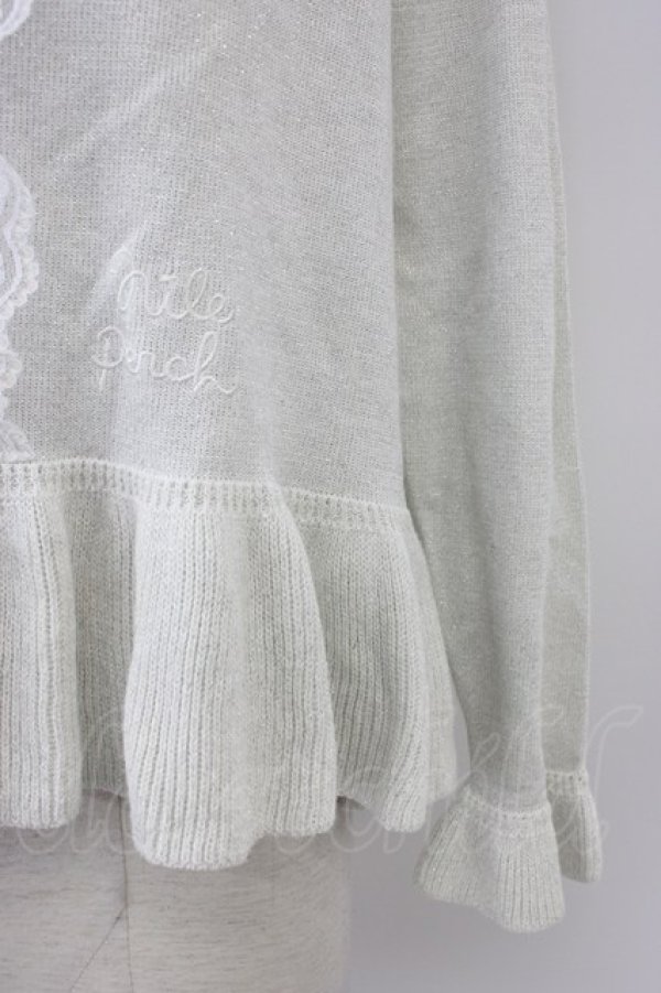 画像3: Nile Perch / リボンレースラメニットカーディガン  シルバー T-26-02-20-001-LO-TO-SA-ZT (3)