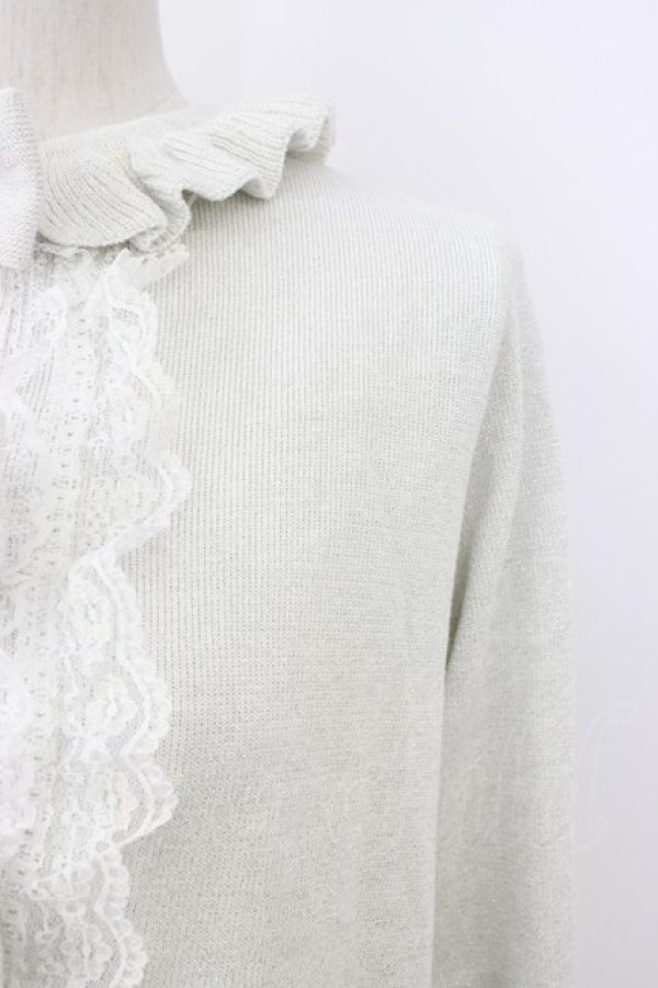 画像4: Nile Perch / リボンレースラメニットカーディガン  シルバー T-26-02-20-001-LO-TO-SA-ZT (4)