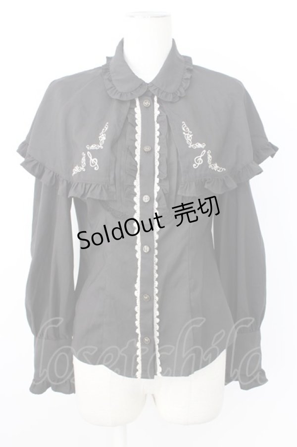 画像1: axes femme kawaii / 刺繍入りケープ付き2wayブラウス  黒 T-26-02-20-012-AX-BL-SA-ZT (1)