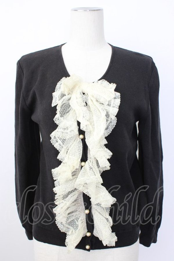 画像1: INGEBORG / ドットチュール使いカーディガン  クロ T-26-02-20-013-LO-TO-OW-ZT (1)