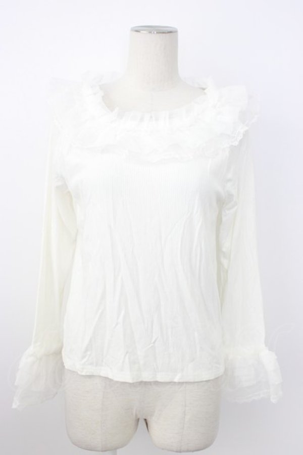 画像1: axes femme / チュールフリルリブプルオーバー  白 T-26-02-20-002-AX-TO-SA-ZT (1)