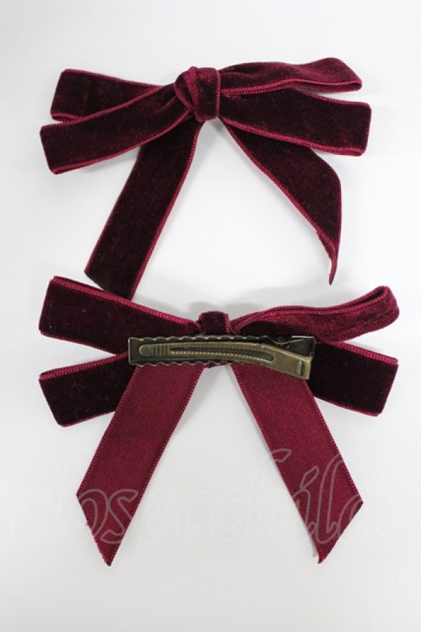 画像2: Fi.n.t / ベロアプチリボンヘアクリップセット  ワイン T-26-02-21-031-CA-AC-OW-ZT (2)