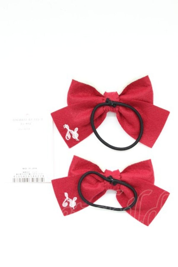 画像2: Shirley Temple / ST刺繍リボンヘアゴム  ボルドー T-26-02-24-005-ET-AC-SA-ZT (2)