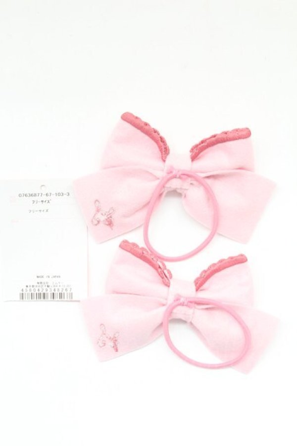 画像2: Shirley Temple / ST刺繍リボンヘアゴム  ピンク T-26-02-24-006-ET-AC-SA-ZT (2)
