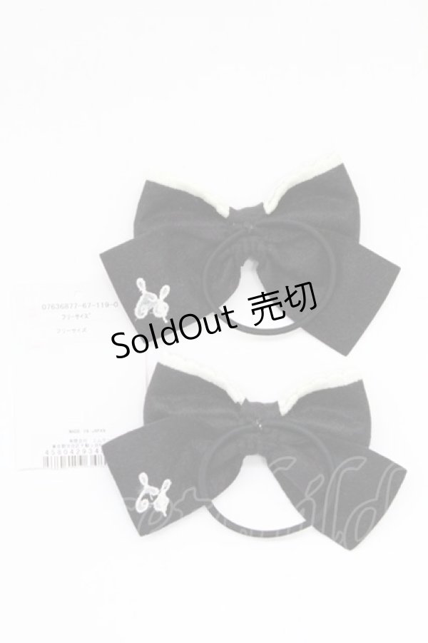 画像2: Shirley Temple / ST刺繍リボンヘアゴム  黒Ｘ白 T-26-02-24-008-ET-AC-SA-ZT (2)