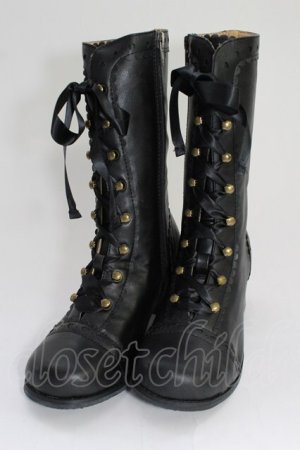 画像: Innocent World / ハートとダイヤのリボンショートブーツ S 黒 T-26-02-24-070-IW-SH-SA-ZT