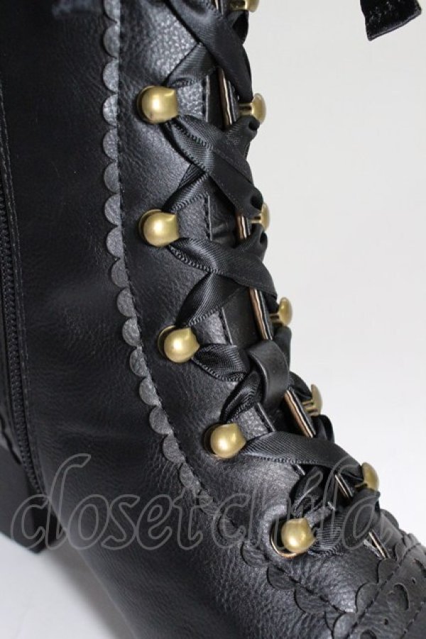 画像8: Innocent World / ハートとダイヤのリボンショートブーツ S 黒 T-26-02-24-070-IW-SH-SA-ZT (8)