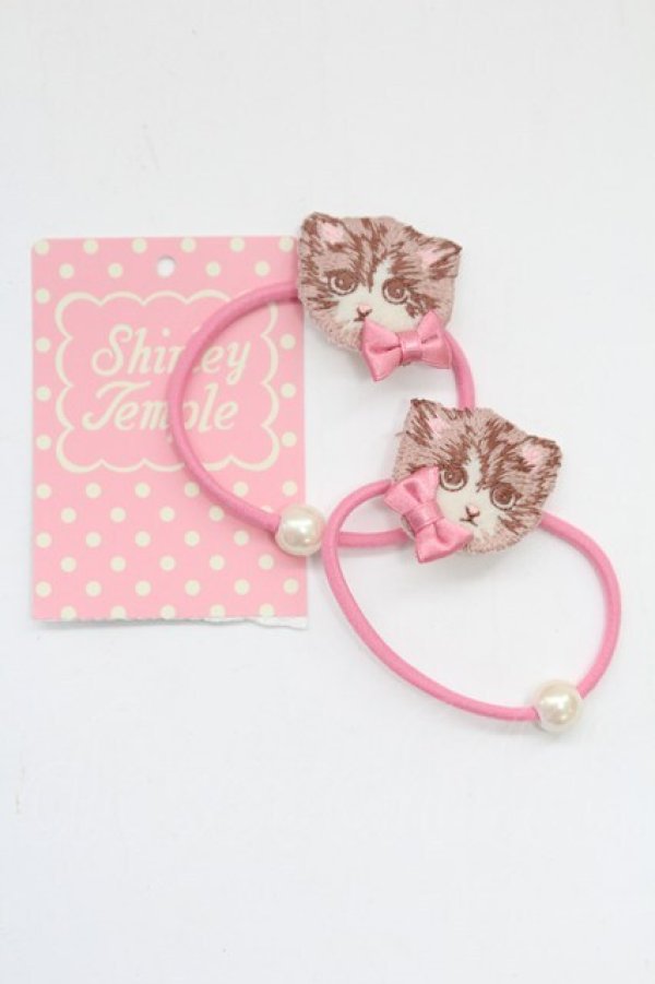 画像1: Shirley Temple / ねこ刺繍ヘアゴムセット  ピンク T-26-02-24-004-ET-AC-SA-ZT (1)