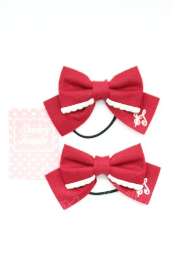 画像1: Shirley Temple / ST刺繍リボンヘアゴム  ボルドー T-26-02-24-005-ET-AC-SA-ZT (1)