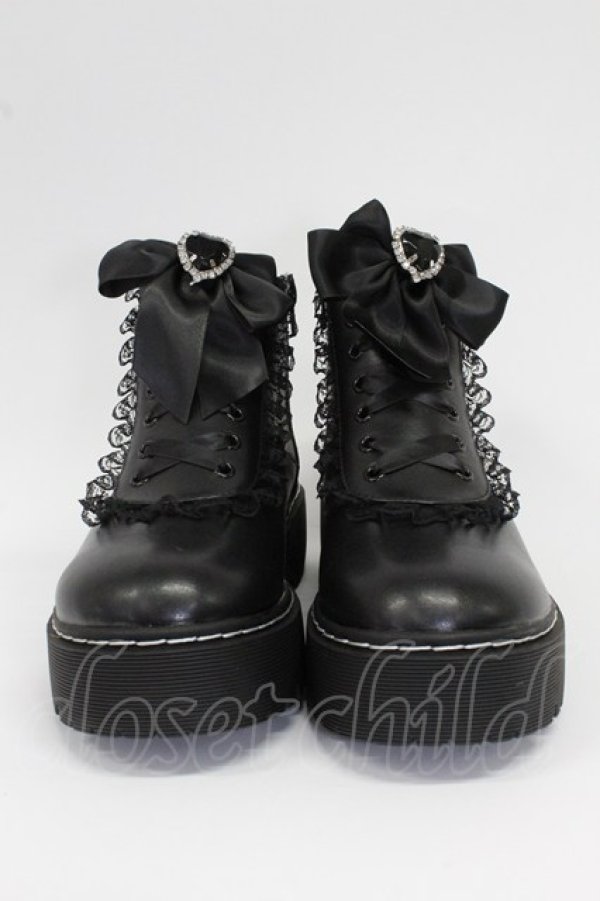 画像1: DearMyLove / ローヒールレースアップショートブーツ 25.5cm クロ T-26-02-25-032-EL-SH-OW-ZT (1)