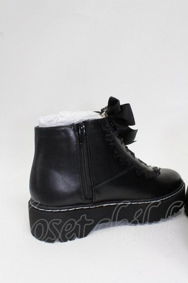 画像4: DearMyLove / ローヒールレースアップショートブーツ 25.5cm クロ T-26-02-25-032-EL-SH-OW-ZT (4)