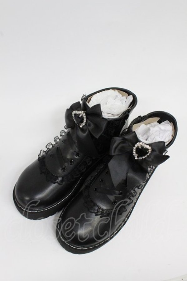 画像6: DearMyLove / ローヒールレースアップショートブーツ 25.5cm クロ T-26-02-25-032-EL-SH-OW-ZT (6)