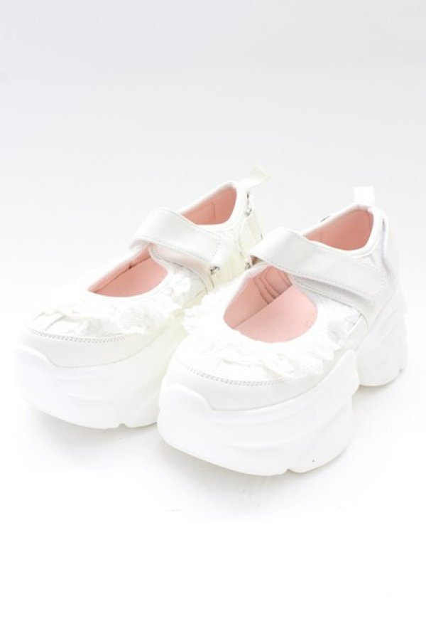 画像1: YOSUKE / メリージェーンフリルレースベルクロボリューミーヒールアップスニーカー 38(24CM相当) 白 T-26-02-27-029-PU-SH-SA-ZT (1)