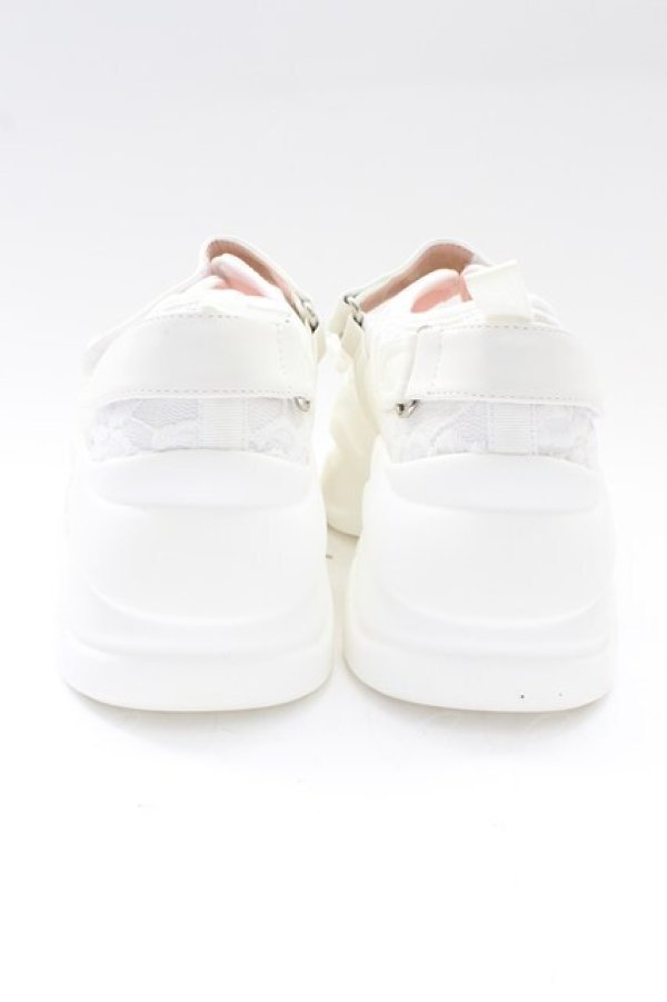 画像2: YOSUKE / メリージェーンフリルレースベルクロボリューミーヒールアップスニーカー 38(24CM相当) 白 T-26-02-27-029-PU-SH-SA-ZT (2)