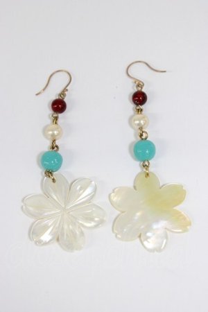 画像: WONDERFUL WORLD / 桜ビーズピアス  白Ｘ青Ｘブラウン T-26-02-28-004-LO-AC-SA-ZT