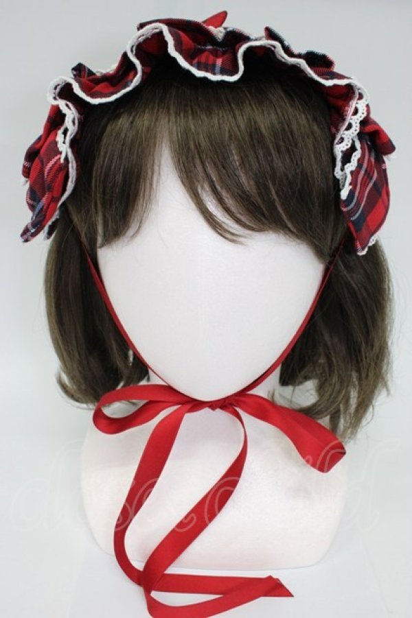 画像2: axes femme kawaii / タータンチェックヘッドドレス  赤チェック T-26-02-28-025-AX-AC-SA-ZT (2)