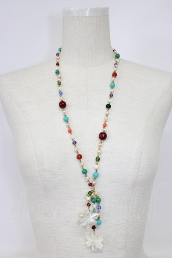 画像1: WONDERFUL WORLD / 桜モチーフビーズネックレス  白Ｘ青Ｘブラウン T-26-02-28-028-LO-AC-SA-ZT (1)