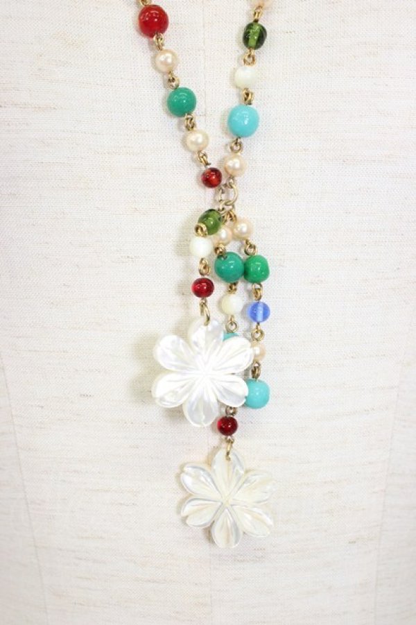 画像2: WONDERFUL WORLD / 桜モチーフビーズネックレス  白Ｘ青Ｘブラウン T-26-02-28-028-LO-AC-SA-ZT (2)