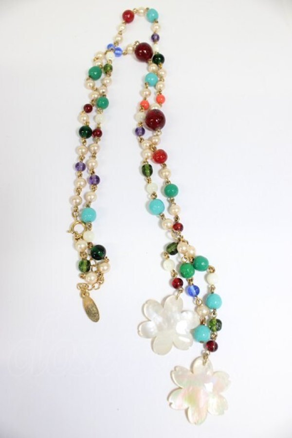 画像4: WONDERFUL WORLD / 桜モチーフビーズネックレス  白Ｘ青Ｘブラウン T-26-02-28-028-LO-AC-SA-ZT (4)