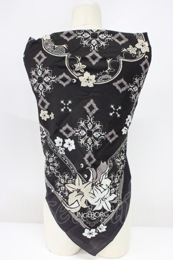 画像2: INGEBORG / プリントストール  ゆり柄黒白 T-26-02-28-038-0-ZA-SA-ZT (2)