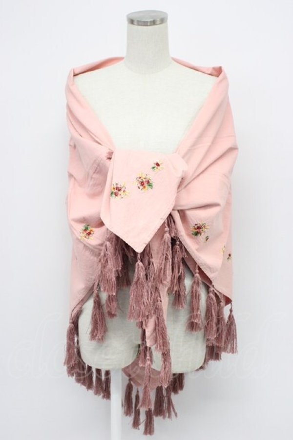 画像1: PINK HOUSE / タッセル縁大判ストール  ピンク T-26-02-28-052-LO-ZA-SA-ZT (1)