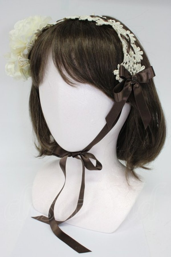 画像1: Innocent World / ラナンキュラスの乙女ヘッドドレス  ブラウンＸ白 T-26-02-28-024-IW-AC-SA-ZT (1)