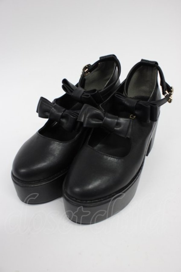 画像1: Ank Rouge / ダブルリボンドーリーシューズ M 黒 T-26-03-01-003-CA-SH-SA-ZT (1)