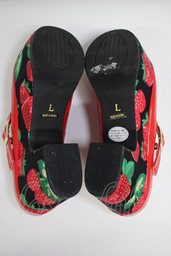 画像4: YOSUKE / いちご柄ソール厚底フラットパンプス L レッド T-26-03-01-026-PU-SH-SA-ZT (4)