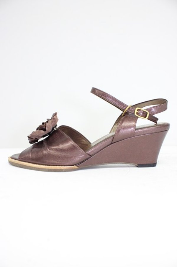 画像3: INGEBORG / フラワークリップ付きウェッジソールサンダル 約24.5CM(内側採寸) ブラウン T-26-03-01-032-LO-SH-SA-ZT (3)