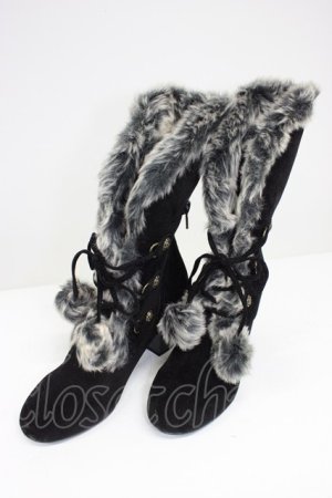 画像: axes femme / ファーボンボンロングブーツ M 黒 T-26-03-01-033-AX-SH-SA-ZT