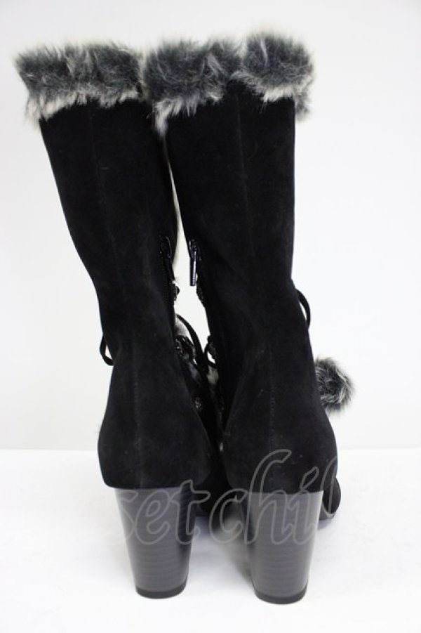 画像2: axes femme / ファーボンボンロングブーツ M 黒 T-26-03-01-033-AX-SH-SA-ZT (2)