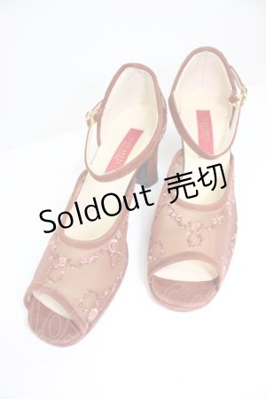 画像: PINK HOUSE / フラワー刺繍シースルーパンプス LL ブラウン T-26-03-01-035-LO-SH-SA-ZTK043